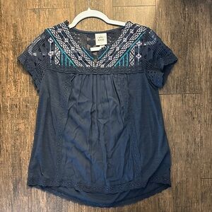 Knox Rose Teal and Navy Embroidered Blouse